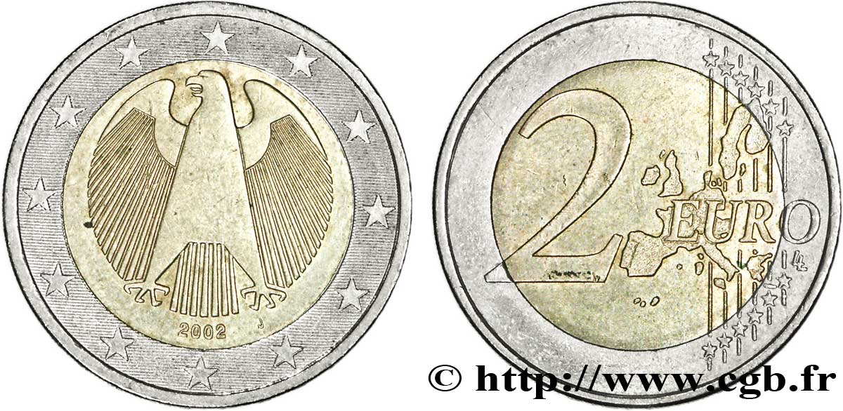 Piece De 2 Euros Rare Aigle ALLEMAGNE 2 Euro AIGLE HÉRALDIQUE tranche B - Hambourg J 2002 Hambourg