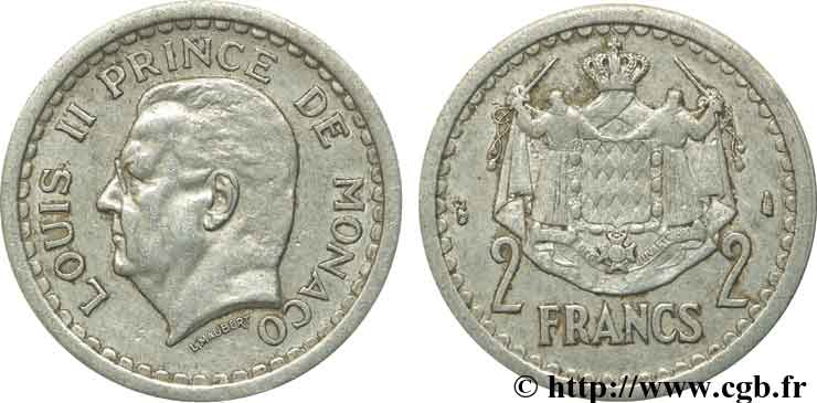 MONACO 2 Francs Louis II / armes 1943 Paris fwo_111105 World coins